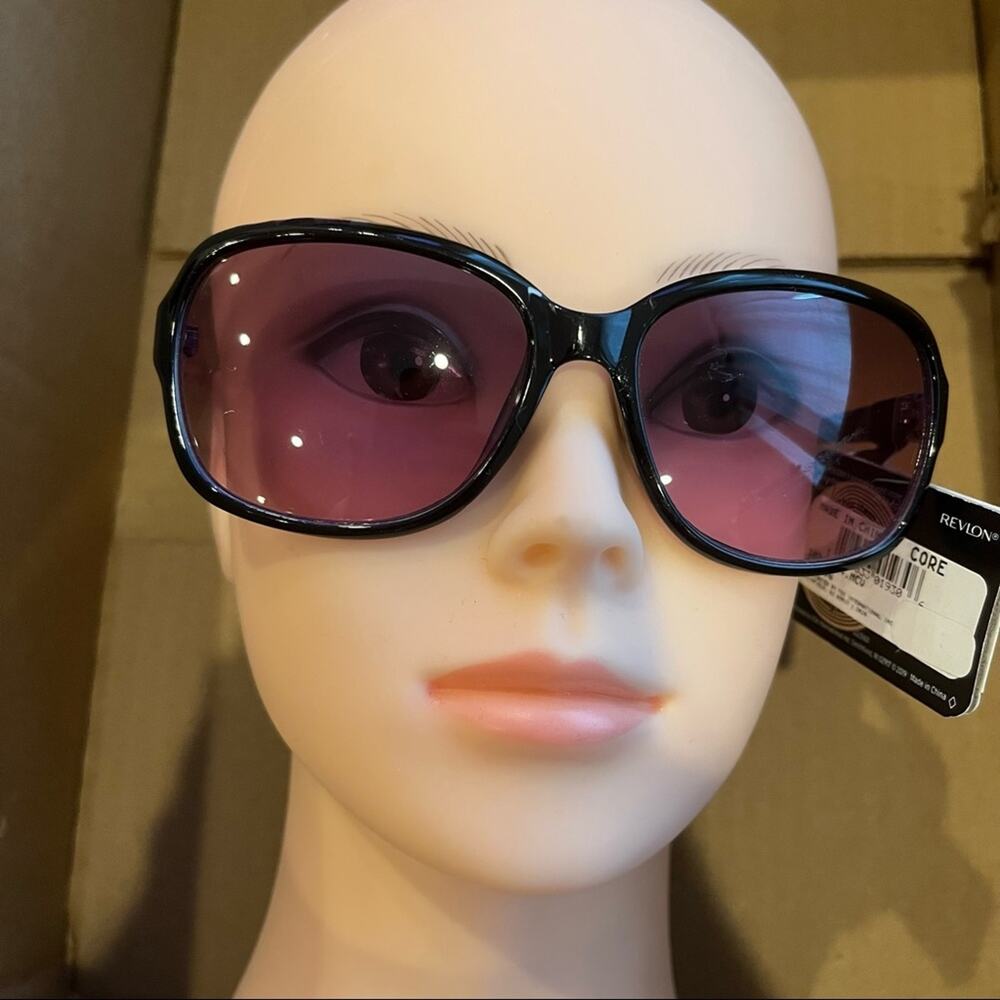 Revlon Square Floral Sunglasses Black White Blue